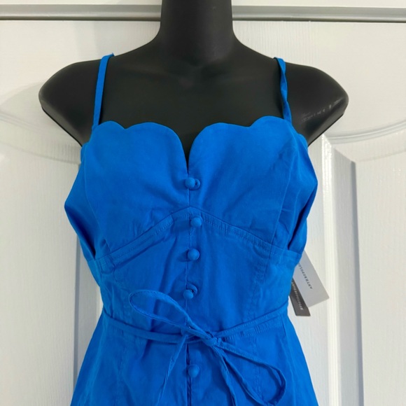 Anthropologie Blue Midi Dress Size 10 NWT Button Front Scallop Spaghetti Straps - Picture 5 of 10